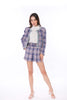 5042J Blue Tartan Cardigan With Denim trim