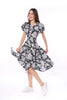 5051D V-Neck Puffed Sleeve  Dress FREE Premium Mask