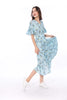 5055D V-Neck Button Down Dress Leaves Printed