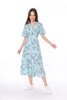 5055D V-Neck Button Down Dress Leaves Printed