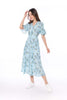 5055D V-Neck Button Down Dress Leaves Printed