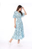 5055D V-Neck Button Down Dress Leaves Printed