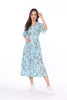 5055D V-Neck Button Down Dress Leaves Printed