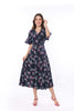 5055D V-Neck Button Down Dress Leaves Printed