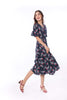 5055D V-Neck Button Down Dress Leaves Printed