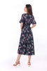 5055D V-Neck Button Down Dress Leaves Printed