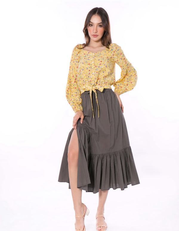 6012K Ruffed Fair Skirt Slit At Bottom Front And Back