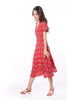 5061D Lady in red, High V-Neck Ruffed Fit & Fare Dress