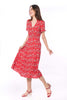 5061D Lady in red, High V-Neck Ruffed Fit & Fare Dress