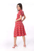 5061D Lady in red, High V-Neck Ruffed Fit & Fare Dress