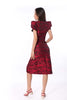 5063B V-Neck Puffed Sleeve Red Rose Jacquard Top