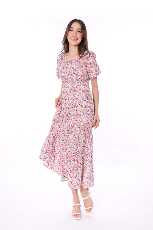 5066D Floral Puffed Sleeve Dress