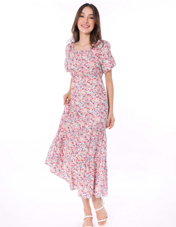 5066D Floral Puffed Sleeve Dress