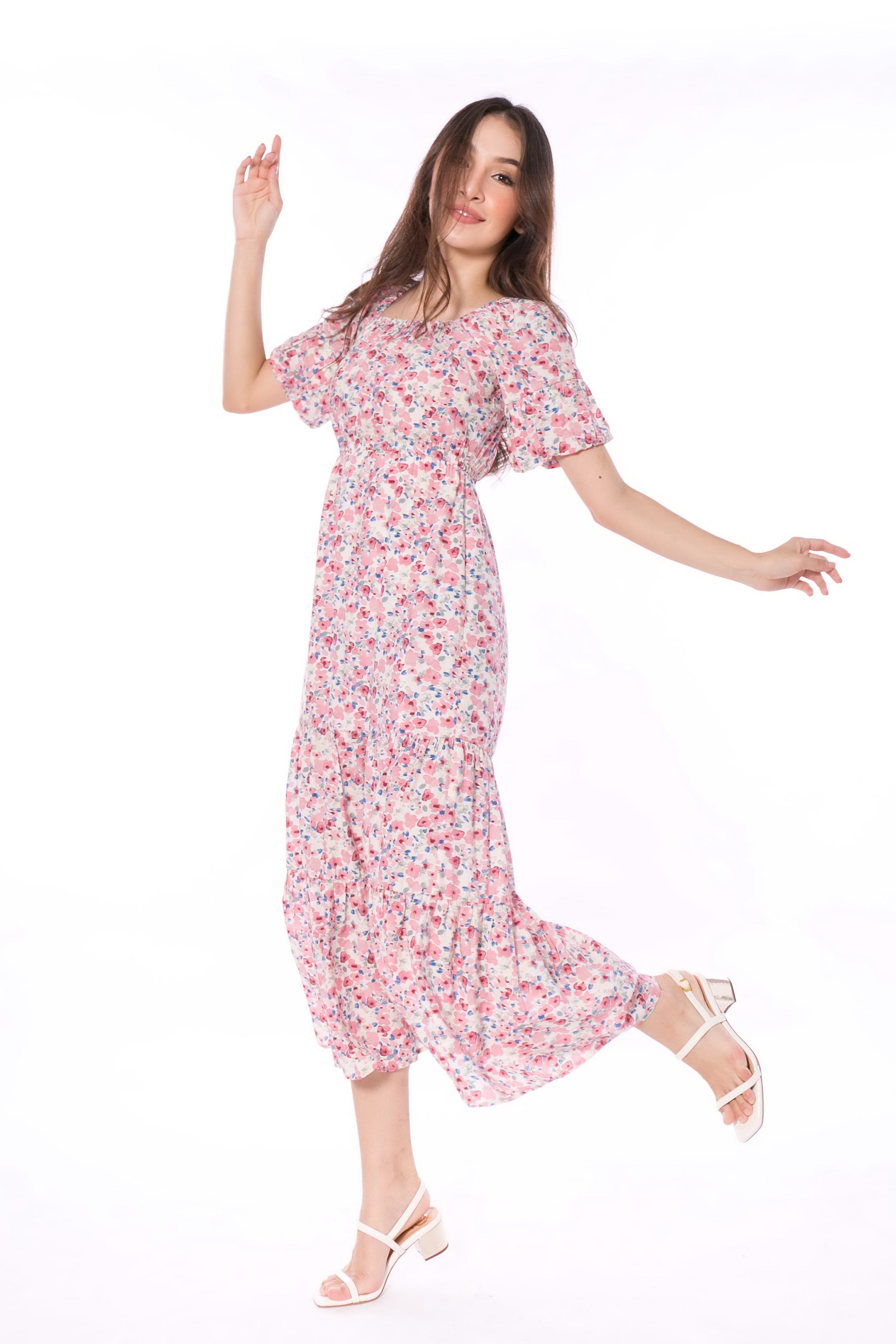 5066D Floral Puffed Sleeve Dress