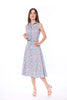 5088K A-line Midi Skirt, Denim With Daisy Pink Printed