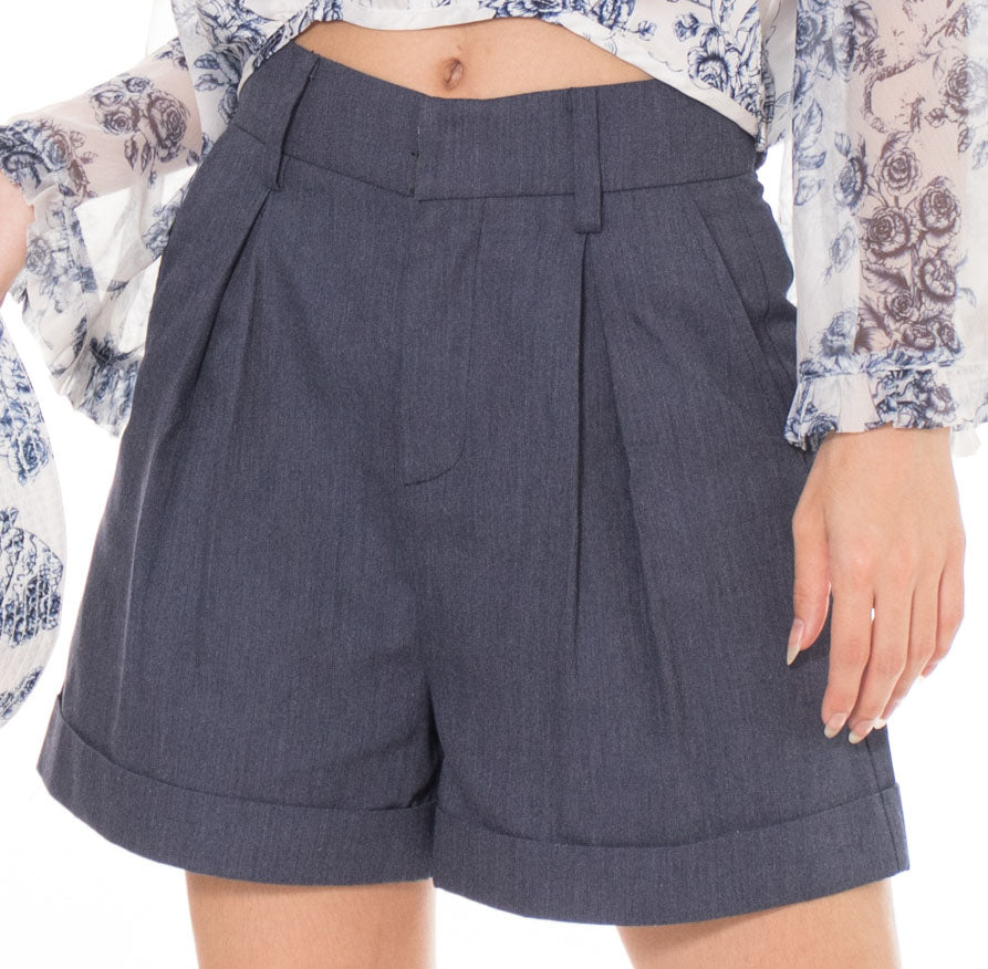 5132P Semi Pleated  Short Denim Blend Double Hem With 2 Side Pocket And Back