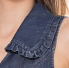 5135D Ruffed Collar V-Neck Button Dawn Cotton Tencel Denim Dress