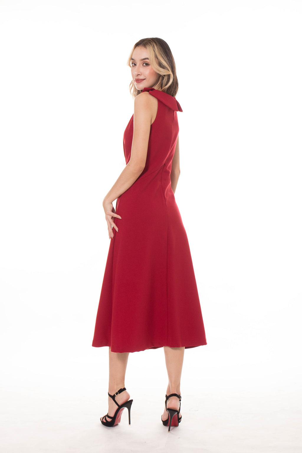 5137D Midi-Dress Wide Minus Collar Sleeveless Fit And Flare Silhouette
