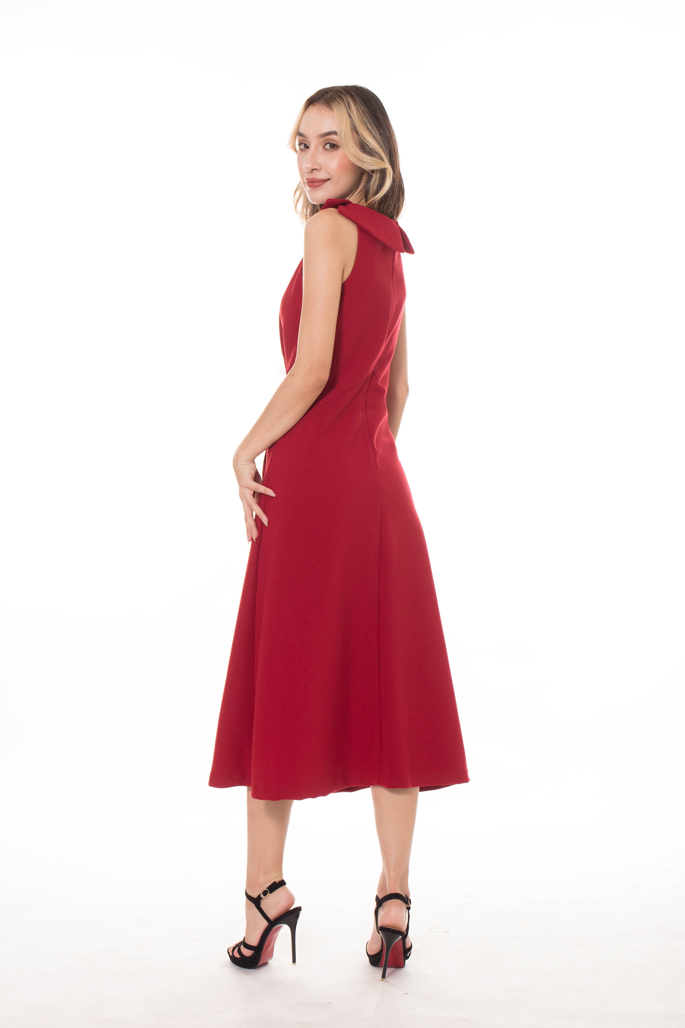 5137D Midi-Dress Wide Minus Collar Sleeveless Fit And Flare Silhouette