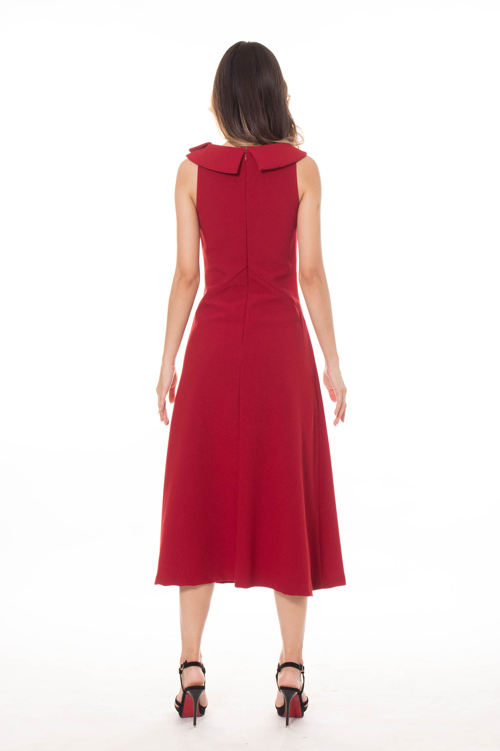 5137D Midi-Dress Wide Minus Collar Sleeveless Fit And Flare Silhouette