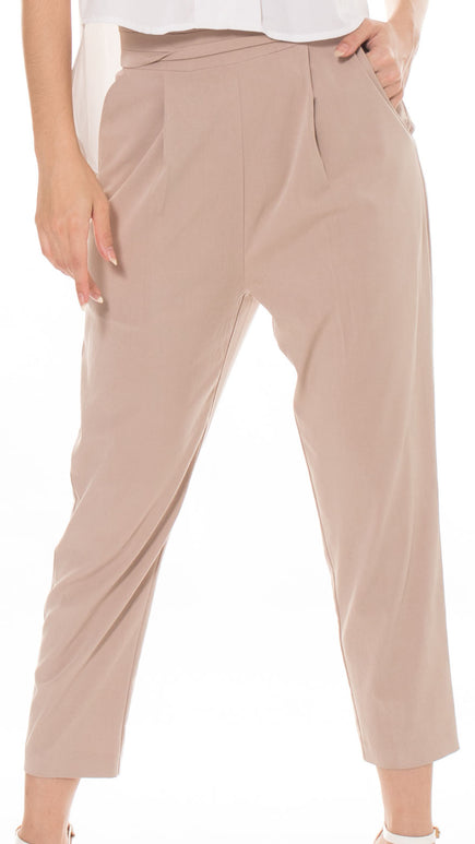 5184P Semi Pleat Tuck At High Waist Pants