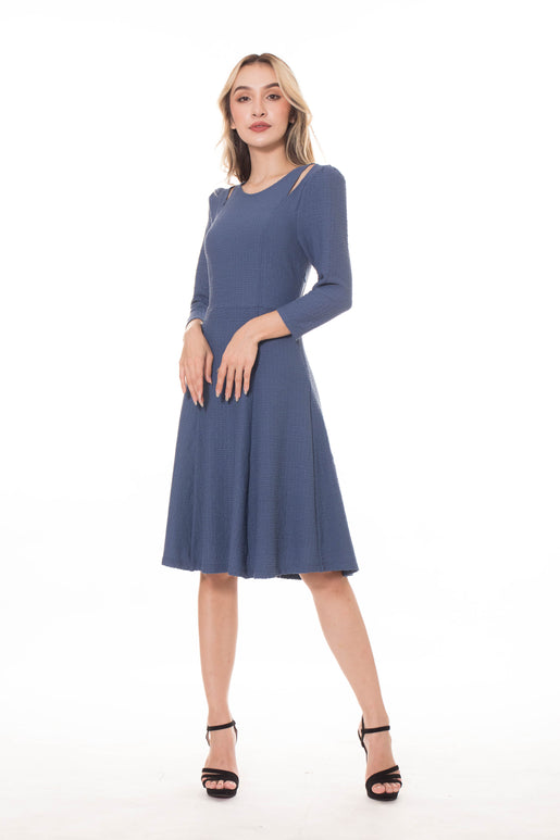 5210D Cut-Out Shoulder Dress Long Sleeves Fit And Flare Silhouette