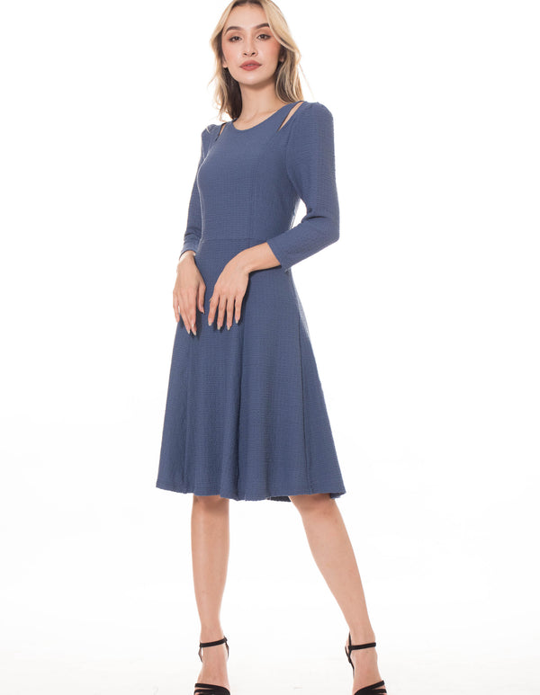 5210D Cut-Out Shoulder Dress Long Sleeves Fit And Flare Silhouette