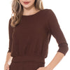 5212B Round Neck Blouse Three Quarter Length Sleeves Waist Jump On Knit Wrinkled