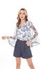 5224B Collar Blouse V-Neck Warp Sheer Bell Sleeve Indigo Rose & Mixx Logo In Soft Satin