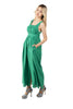 5305D Long green dress, no sleeves, button front and waist tie at the back.