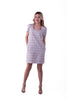 5355D-Khaki plaid square neck short dress with side pocket.