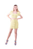 5358K-Yellow miniskirt,cut-out waist, front pockets and buttons.