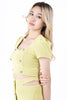 5359B-Square collar shirt Yellow, short sleeves front , back zip fastening.