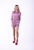 5360B-Long sleeve shirt pink printed satin fabric front button.