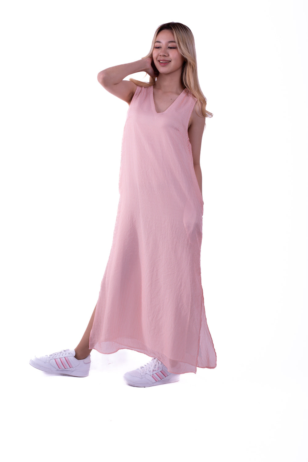 5380D-V-neck sleeveless dress in orange