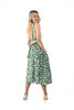 5390K-long green printed skirt buttoned front, elasticated waist bow tie on the back.