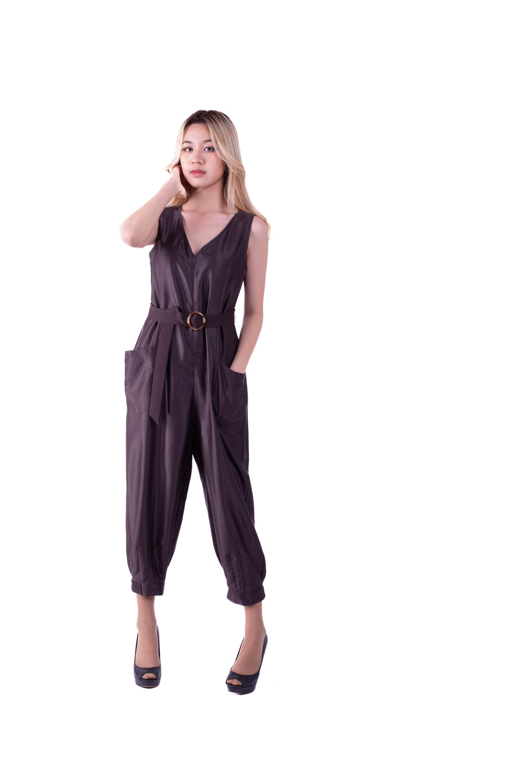 5400P  Hight Collar Jamp Suit Midi Length