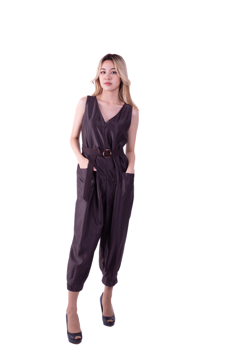 5400P  Hight Collar Jamp Suit Midi Length