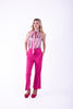 5420B-pink sleeveless shirt printed satin fabric with bow at neck.