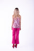 5420B-pink sleeveless shirt printed satin fabric with bow at neck.