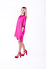 5444D-Pink short dress with collar, double sleeves, chest pocket and front button fastening.