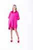 5444D-Pink short dress with collar, double sleeves, chest pocket and front button fastening.