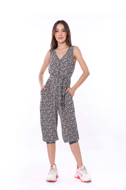 6010P Jump Midi Leg V-Neck Loose Jump Suit With Belt Self