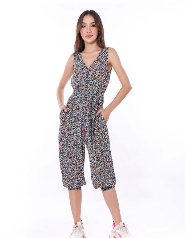 6010P Jump Midi Leg V-Neck Loose Jump Suit With Belt Self