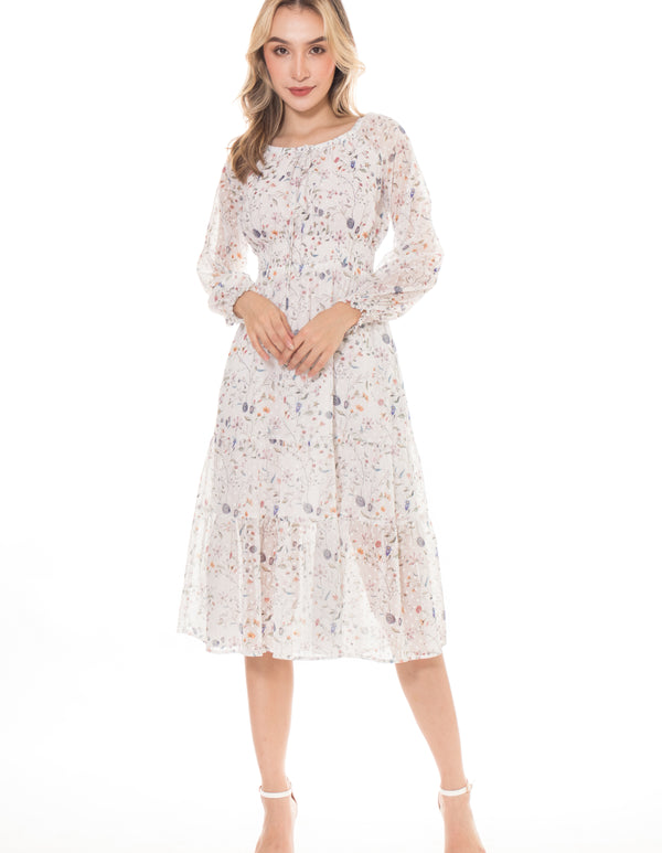 5192D Chiffon Printed Floral Ruffed Dress