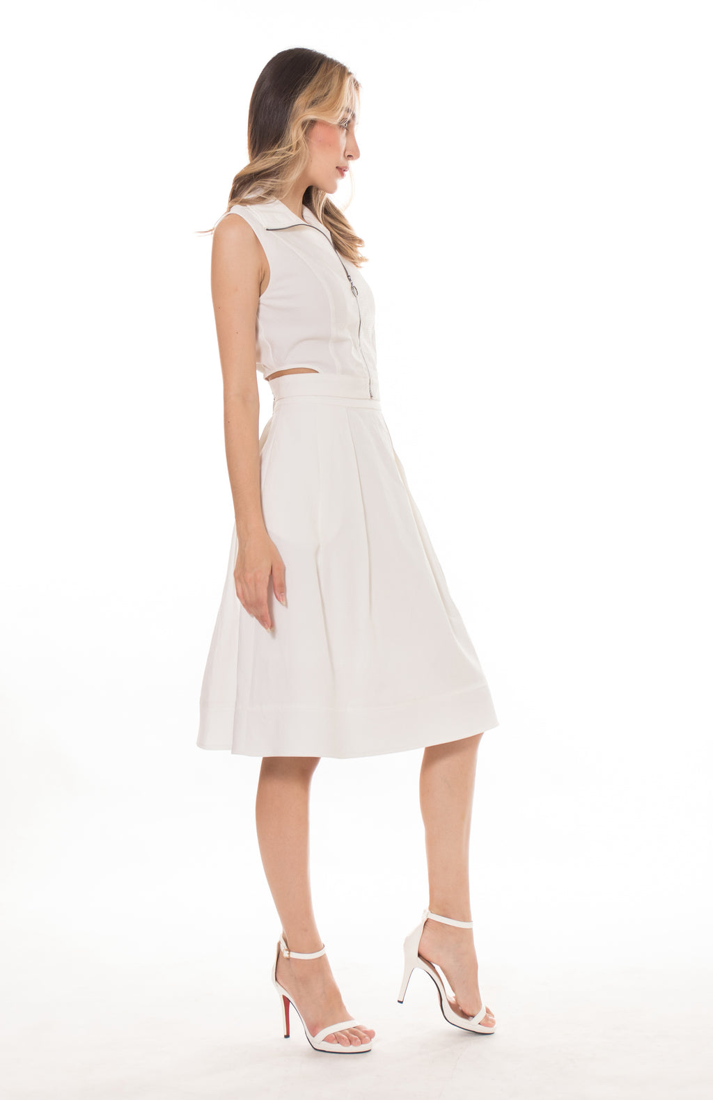 6066B Zipper Top High Collar Cut-out at Waist Sleeveless