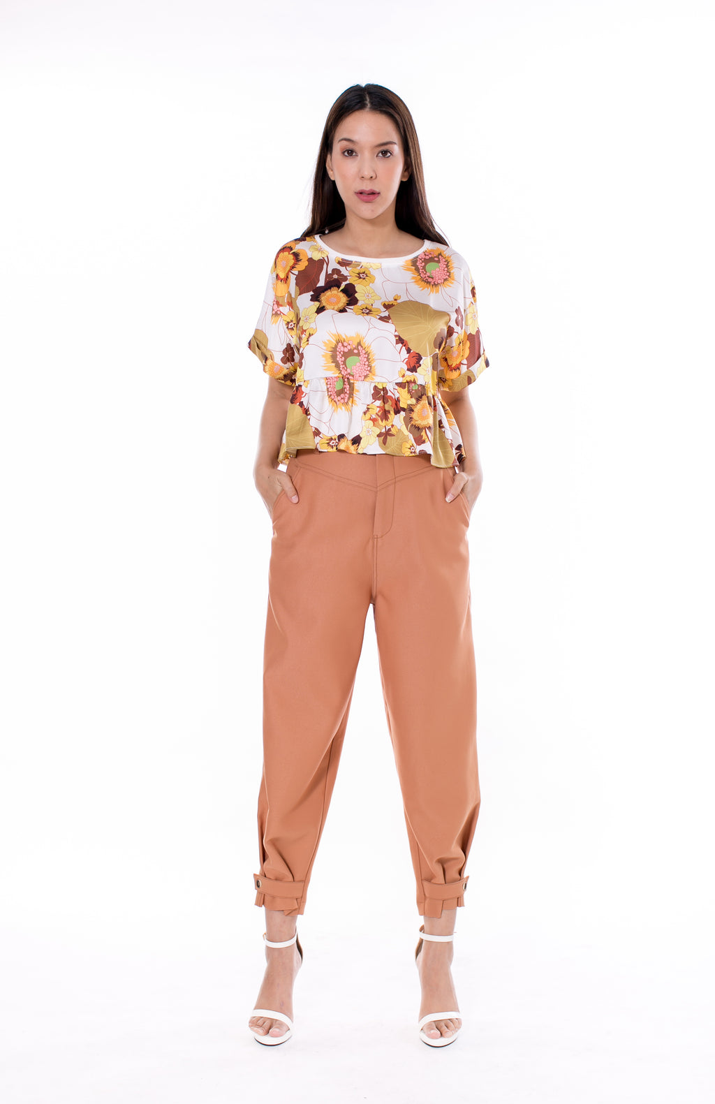6046P High Waist  Belt Ankle trap Pants