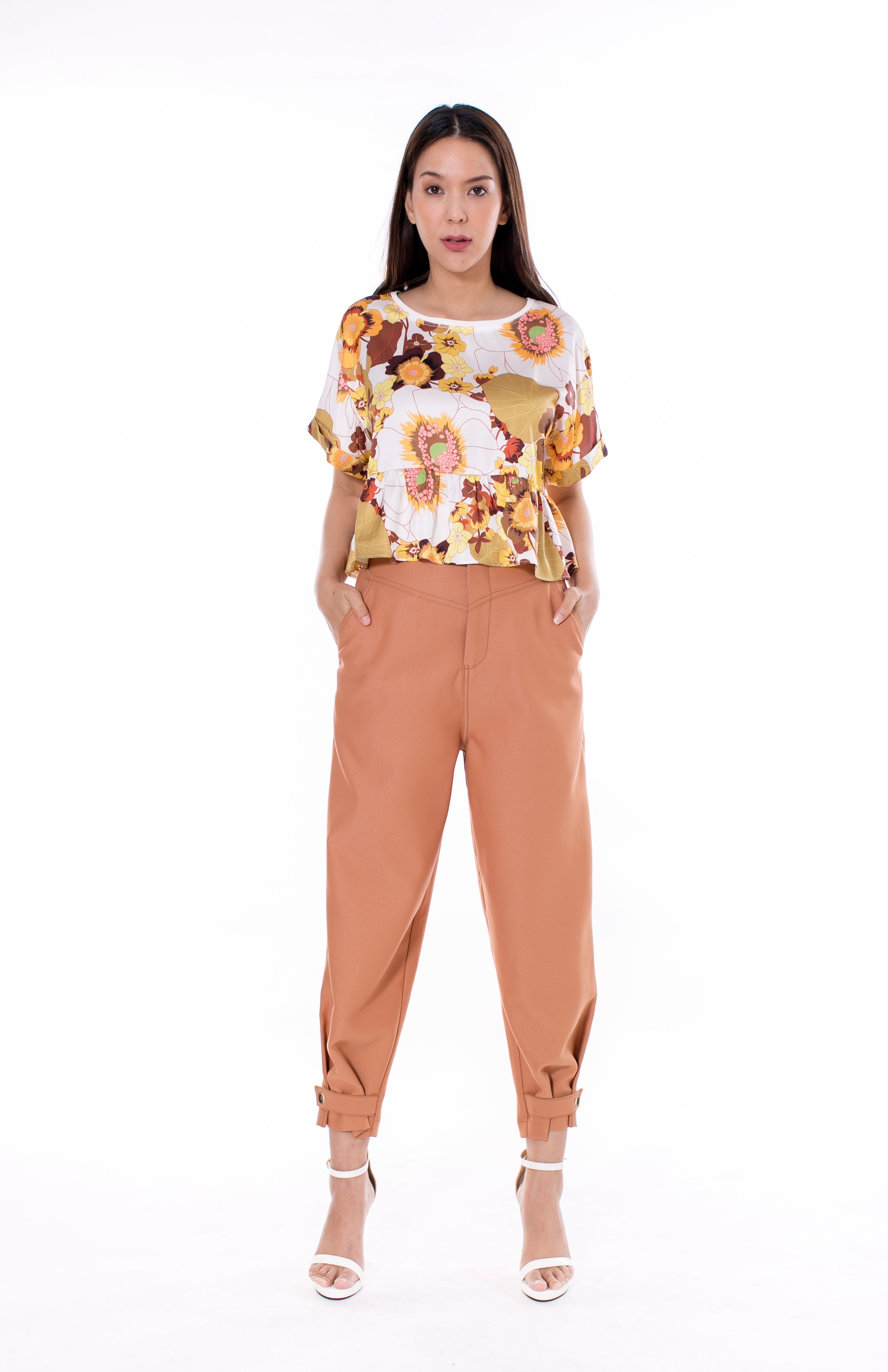 6046P High Waist  Belt Ankle trap Pants