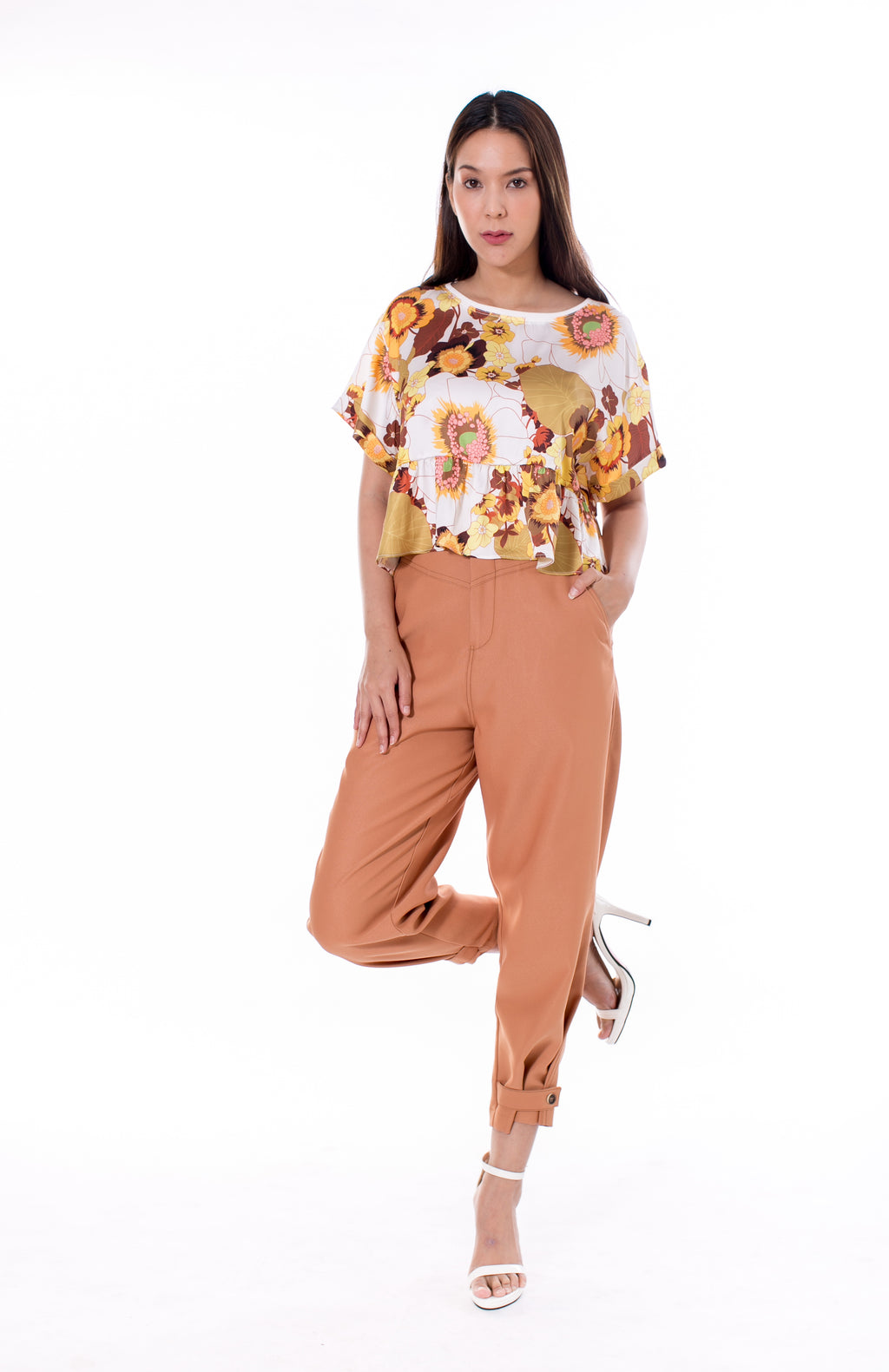 6046P High Waist  Belt Ankle trap Pants