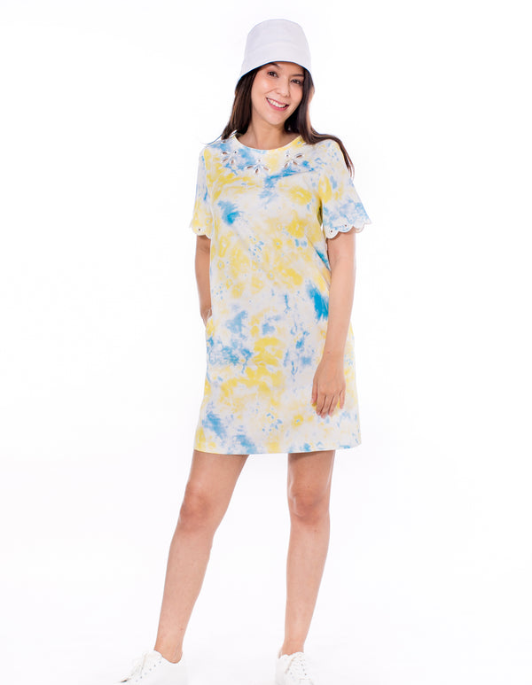 6000D Embroidery Dress In Tie Dyed printed